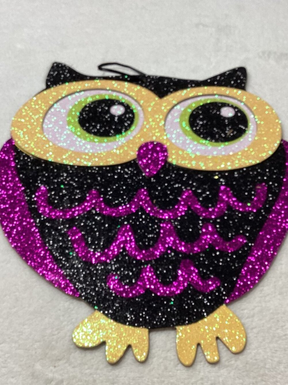 Greenbrier International Glitter Owl Hanging Wood Sign Halloween 12 by 10 in